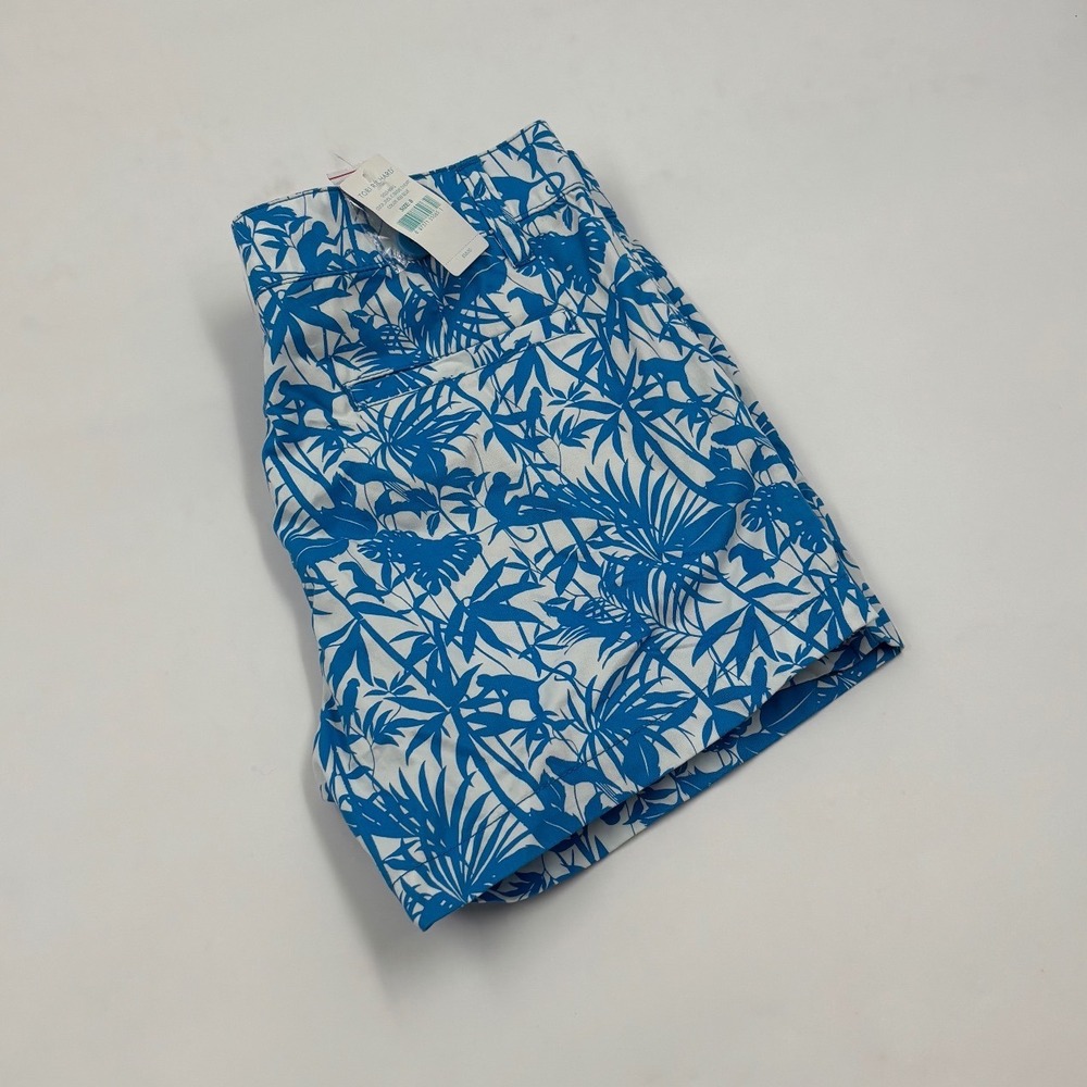 NWT Tori Richard Women's 8 Blue White Tropical Jungle Monkey Print Cotton Shorts